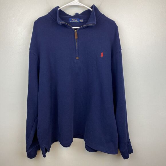 Polo Ralph Lauren sweater Mens 2XB navy long sleeve 1/4 zip cotton - Picture 1 of 8